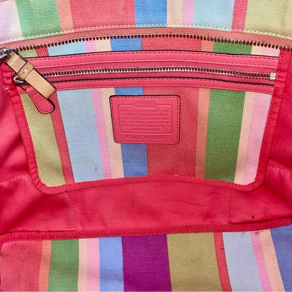 Coach Hamptons Multicolored Canvas Stripe Medium Tote Bag